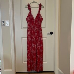 Free People Red Floral Jumpsuit Women’s Size 12